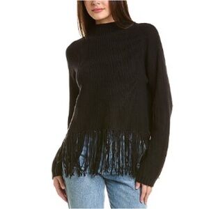 Hannah Rose Hadley Mock Neck Cashmere-Blend sweater with Fringe
